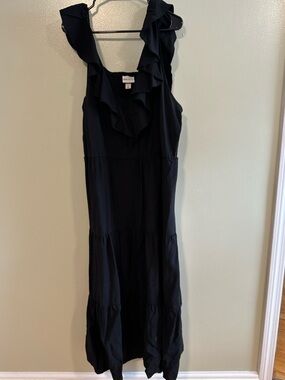 Ava & Viv Black Maxi Dress 2X Ruffle Sleeves Smocked Back Tiered Plus Size
